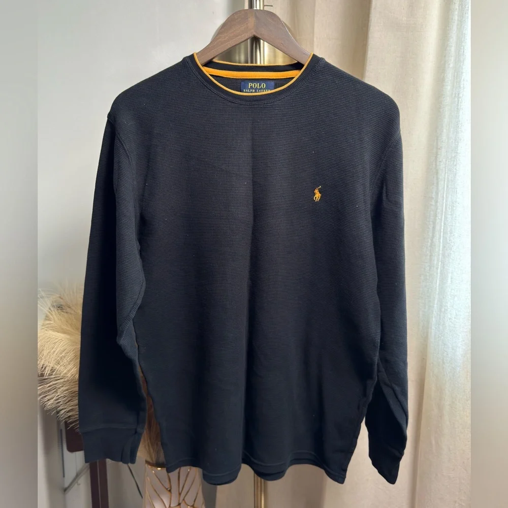 Polo by Ralph Lauren Black Shirt with Yellow Trim | Large